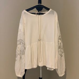 Free People White Long Sleeve Blouse